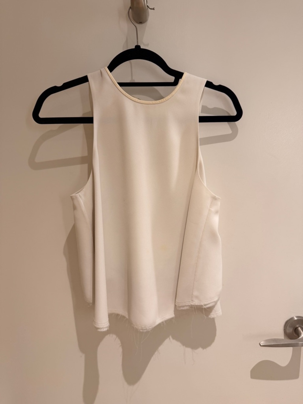 Alexander Wang White Round-Neck Crepe Swing Tank with Leather Collar - XS